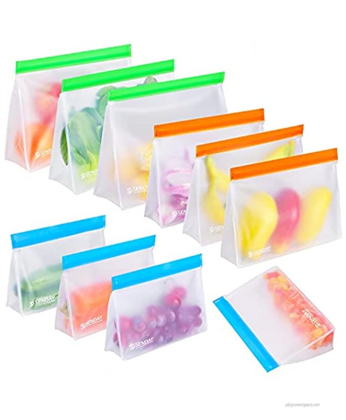 10 Pack Extra Large Reusable Storage Bags Stand Up BPA FREE Leakproof Freezer Bags 3 Reusable Gallon Bags+3 Reusable Sandwich Bags+4 Thick Snack Bags Resealable Lunch Bag for Meat Fruit Veggies