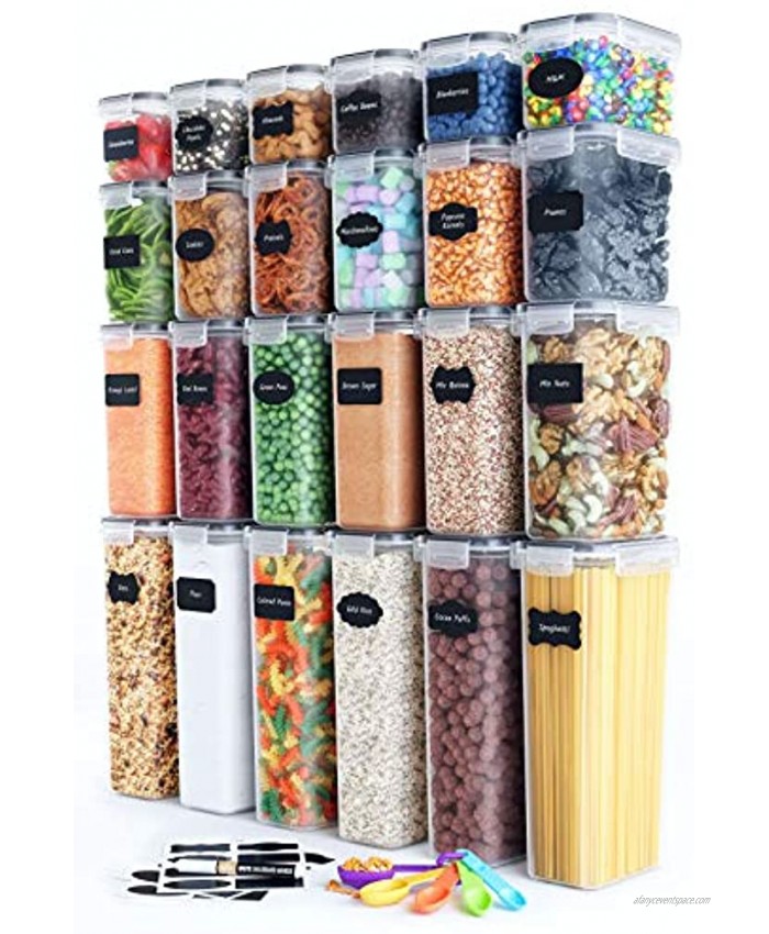 Airtight Food Storage Container Set 24 Piece Kitchen & Pantry Organization BPA-Free Plastic Canisters with Durable Lids Ideal for Cereal Flour & Sugar Labels Marker & Spoon Set