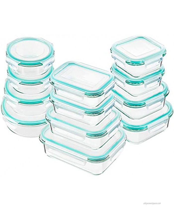 Bayco Glass Food Storage Containers with Lids [24 Piece] Glass Meal Prep Containers Airtight Glass Bento Boxes BPA Free & Leak Proof 12 lids & 12 Containers Blue