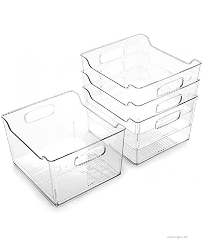 BINO | Plastic Storage Bins 4 Pack | THE LODGE COLLECTION | Multi-Use Organizer Bins | Built-In Handles | BPA-Free | Pantry Organization | Home Organization | Fridge Organizer | Freezer Organizer