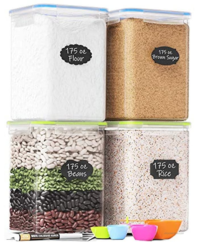 Extra Large Plastic Food Storage Containers with Lids 175oz For Flour & Sugar Air tight Kitchen & Pantry Organization Bulk Food Storage BPA-Free 4 PC Canisters with Pen & Labels Chef’s Path