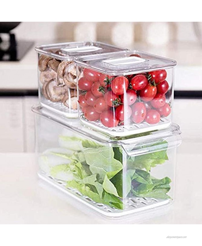 iPEGTOP Fridge Produce Saver Food Storage Bin Containers Stackable Refrigerator Freezer Organizer Fresh Keeper Container with Vented Lids 3 Pack