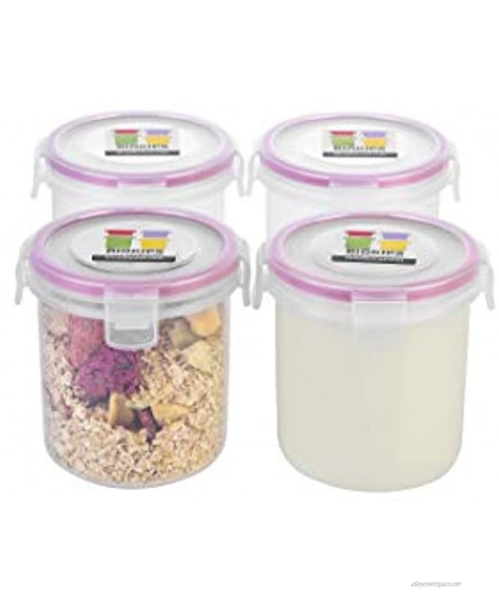 Komax Biokips Overnight Oats Container | Set of 4 Overnight Oats Jars with Lid | 18.6 oz Airtight Leak-Proof Locking Lids | Oatmeal Cereal Milk on the go | BPA-Free Plastic Containers and Lids