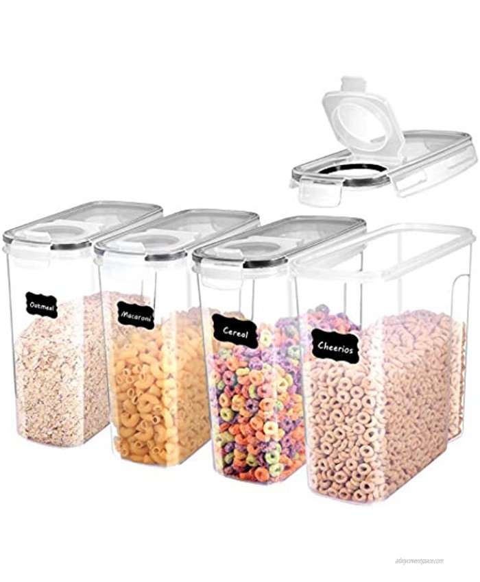 ME.FAN Cereal Storage Containers [Set of 4] Airtight Food Storage Containers 4L135oz Large Kitchen Storage Keeper with 24 Chalkboard Labels Easy Pouring Lid Black
