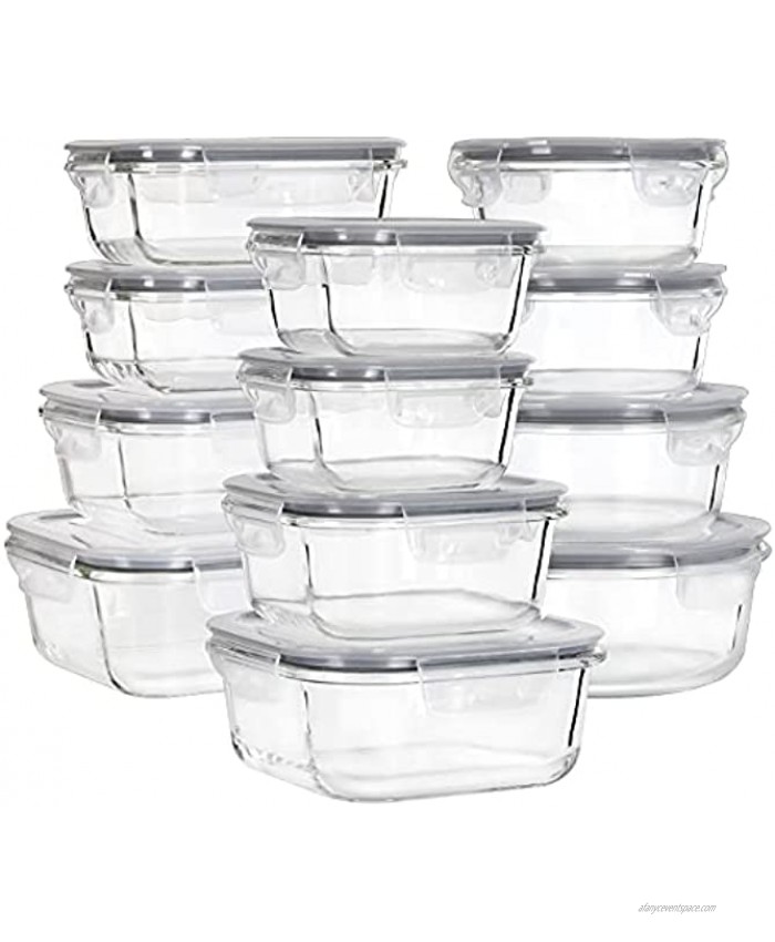 MUMUTOR Glass Food Storage Containers with Lids [24 Piece] Glass Meal Prep Containers Airtight Glass Bento Boxes BPA Free & Leak Proof 12 lids & 12 Containers