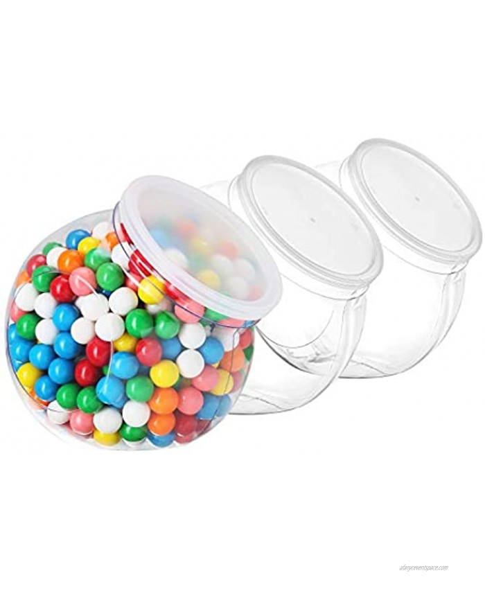 Pack of 3 Empty Gumball Style Containers With Lids – Plastic Kitchen Countertop Jars Wide mouth Opening For Easy Refill Great For Candy Homemade Cookies Cake Snacks Food Safe 3 Pack 48 Oz