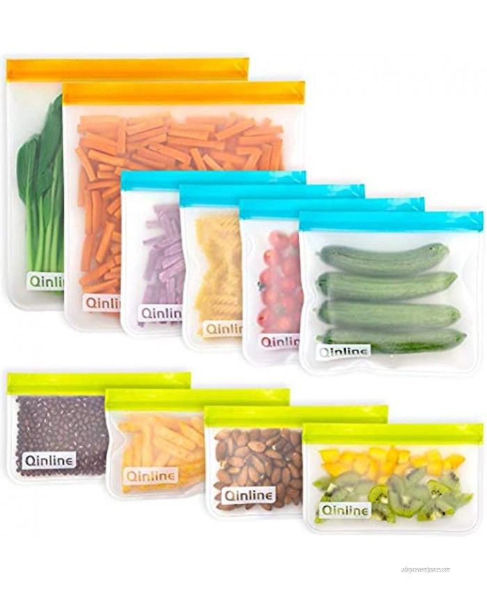 Reusable Food Storage Bags 10 Pack BPA FREE Flat Freezer Bags2 Reusable Gallon Bags + 4 Leakproof Reusable Sandwich Bags + 4 Food Grade Kids Snack Bags Resealable Lunch Bag for Meat Fruit Veggies
