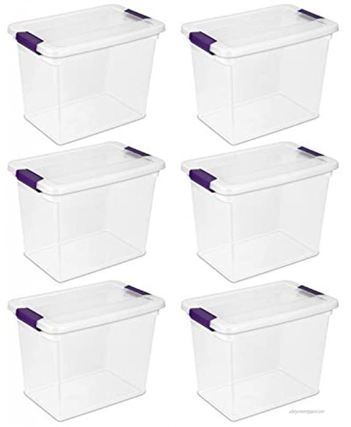 Sterilite 17631706 27 Quart 26 Liter Clearview Latch Box Clear with Sweet Plum Latches 6-Pack