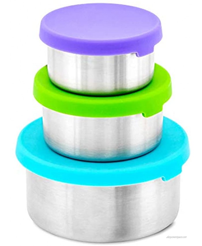 WeeSprout 18 8 Stainless Steel Food Storage Containers Set of 3 Metal Food Storage Containers 150 ml 200 ml 400 ml Leakproof Silicone Lids Easy to Open Durable for Snacks Lunches Sauces