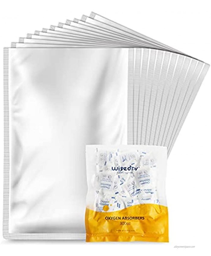 wisedry [100 Packs] 1-Gallon Mylar Bags 4 Mil 15''x10'' with 300cc Oxygen Absorbers Packets for Dehydrated Vegetables Grains Legumes and Emergency Long Term Food Storage Food Grade