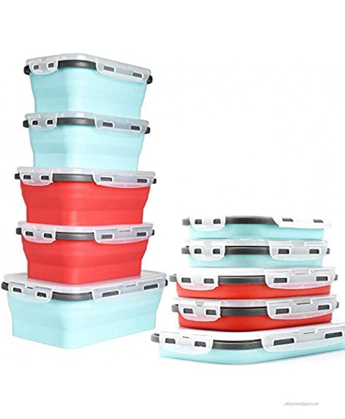 5th Unit “FREE” When You Purchase 4 of Our Cool Blue Apple Red Environmentally Friendly Collapsible Silicone Food Storage Containers.