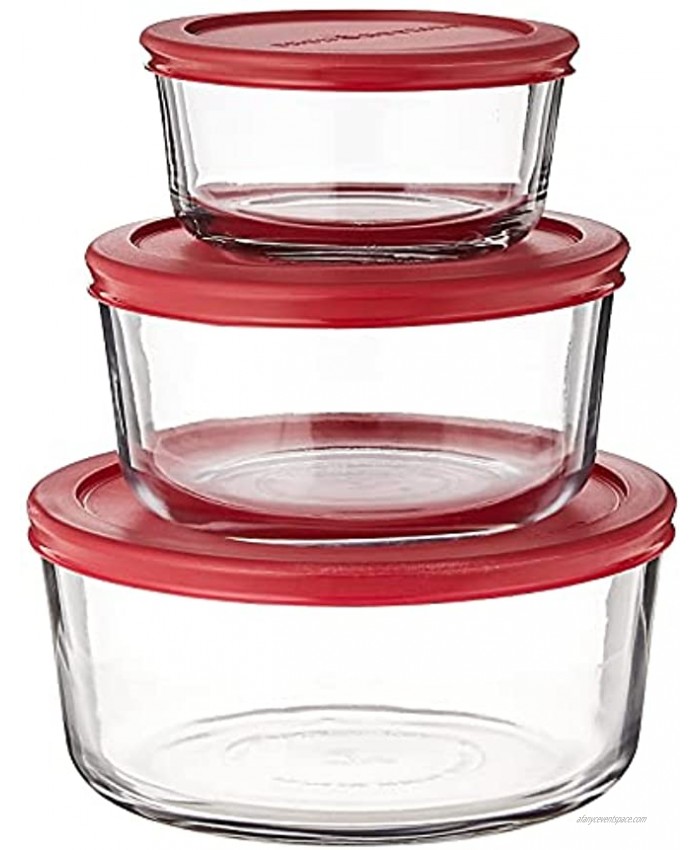 Anchor Hocking Classic Glass Food Storage Containers with Lids Red 6-Piece Set Model Number: