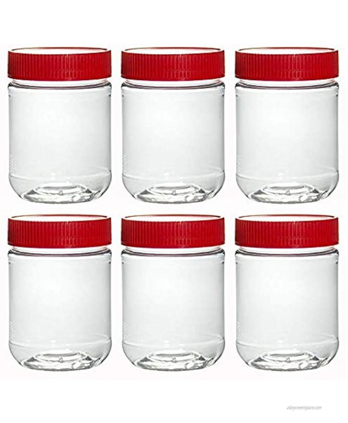 Empty Peanut Butter Nut Butter Spread Container Jars with Red Ribbed Foil Lined Lids 6 pack 12 oz