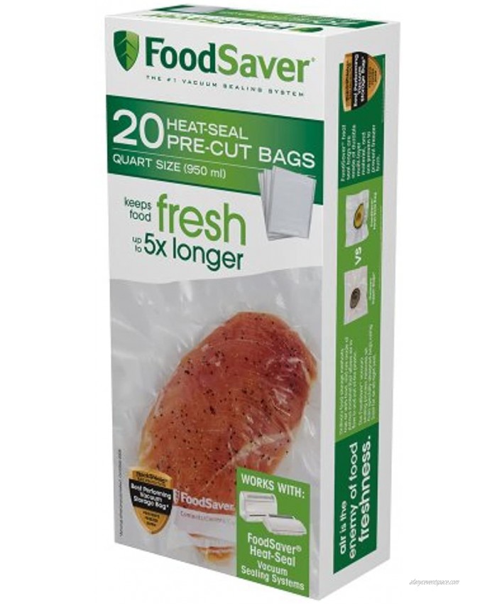 FoodSaver 1-Quart Precut Vacuum Seal Bags with BPA-Free Multilayer Construction for Food Preservation 20 Count
