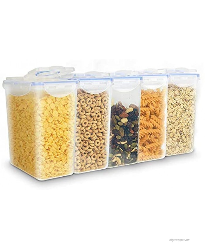 Intpro Food Storage Containers With Lids 1600ML 54OZ BPA Free Plastic Cereal Containers Airtight Cereal Dispensers Leakproof Pantry Organization For Sugar Flour Snack Baking Supplies Nuts 5Pack