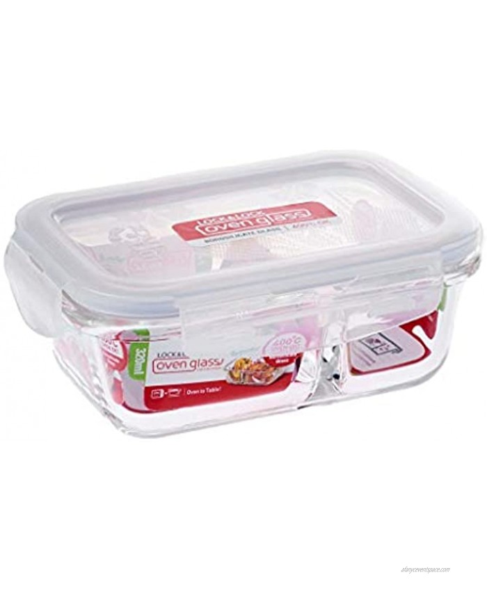 LOCK & LOCK Purely Better Glass Food Storage Container with Lid Rectangle w divider-32 oz Clear