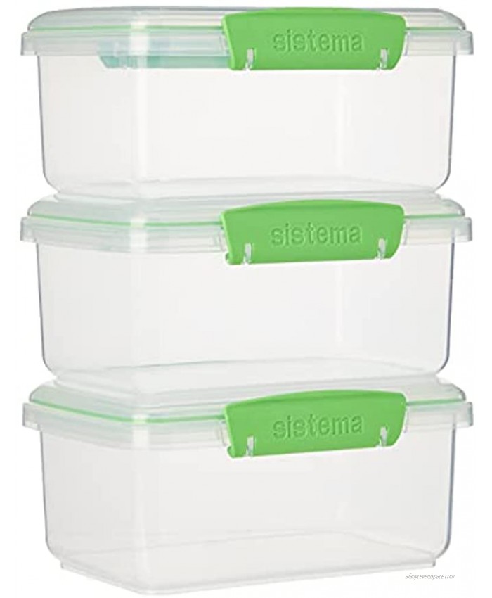 Sistema Fresh Collection 4.2 Cup Food Storage Containers 3 Pack 33.8 oz Clear Lime Green