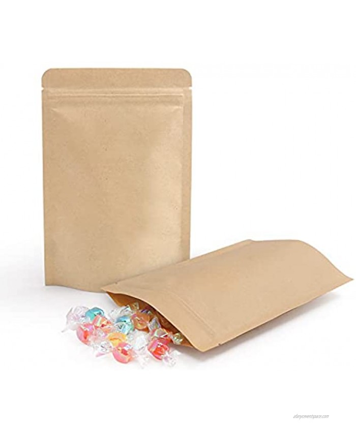 SumDirect 50Pcs 5x7 Inch Ziplock Kraft Paper Food Bags,Resealable Stand up Pouches with Foil Lined