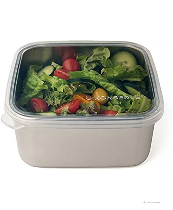 U-Konserve To-Go Stainless Steel Square Food-Storage Bento Box Container 50oz Clear Silicone Lid Leak Proof and Airtight Dishwasher Safe Plastic Free