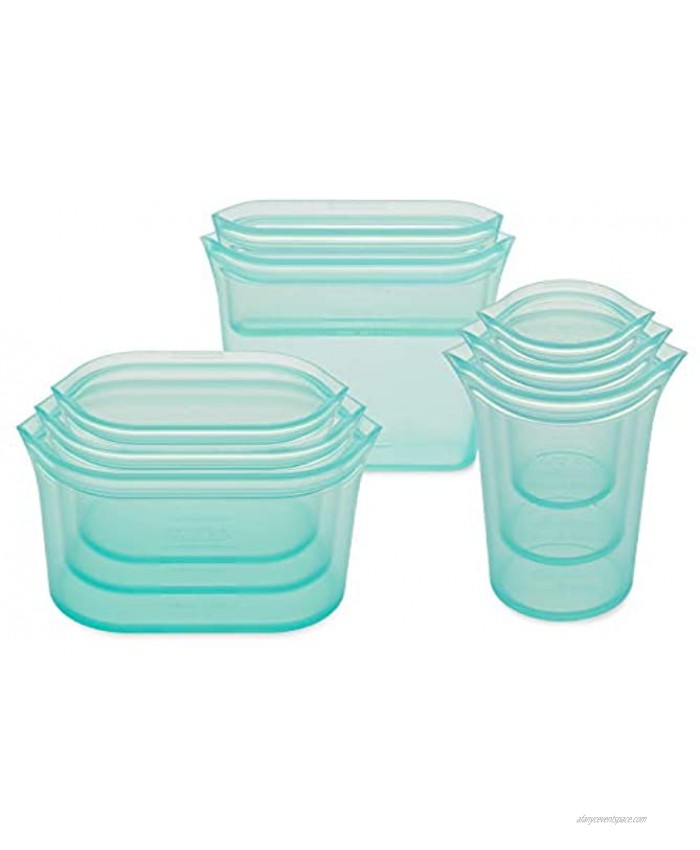 Zip Top Reusable 100% Silicone Food Storage Bags and Containers Made in the USA Full Set- 3 Cups 3 Dishes & 2 Bags Teal Made in the USA!