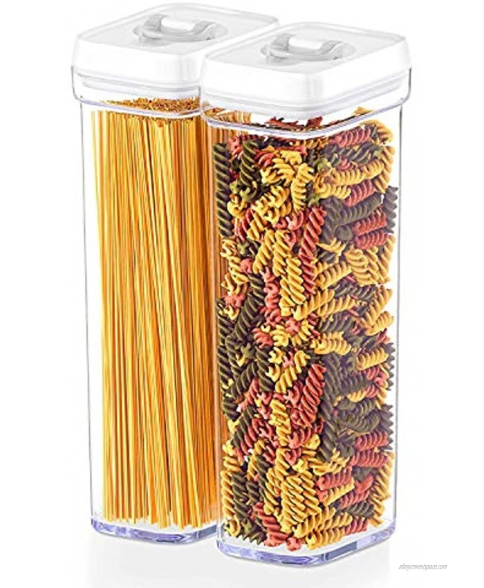 DWËLLZA KITCHEN Airtight Food Storage Containers with Lids – Same Size 2 Piece Set Tall Air Tight Pantry and Kitchen Clear Container for Spaghetti Noodle and Pasta Keeps it Fresh & Dry White Lid