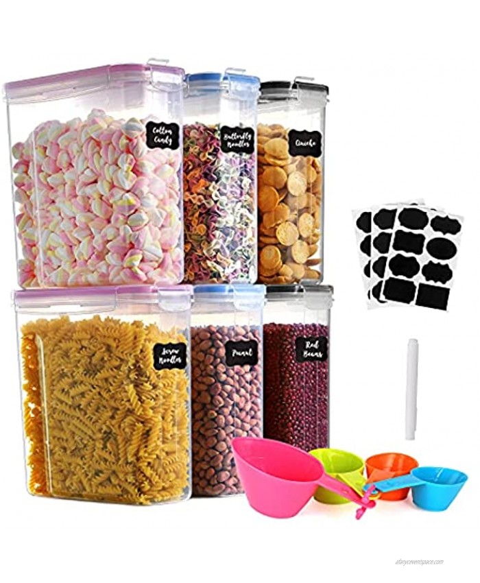 GoMaihe 4L Cereal Containers Storage set 6-Piece Plastic Food Storage Containers with lids Airtight Food Storage Containers Suitable for Food Cereal Kitchen Pantry Organization and Storage