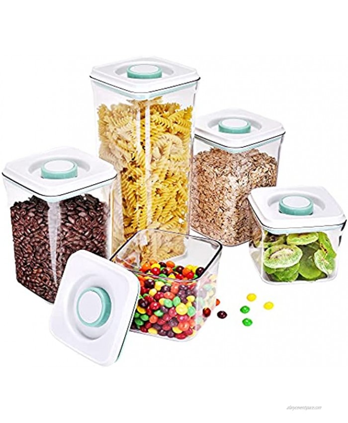 HAWEEK Airtight Food Storage Containers 5 PCS BPA Free Clear Plastic Cereal Container Stackable Kitchen Pantry Canisters Set with Lids 2.2Qt 1.3Qt 0.7Qt