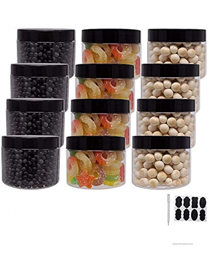 12 Pack 12 oz Plastic Jars With Lids Extra Labels 1 Pen Clear PET Seal Jar for Food Storage,Wide Opening Storage jar For Dry Food Peanut Powder Kitchen & Craft Storage by ZMYBCPACK
