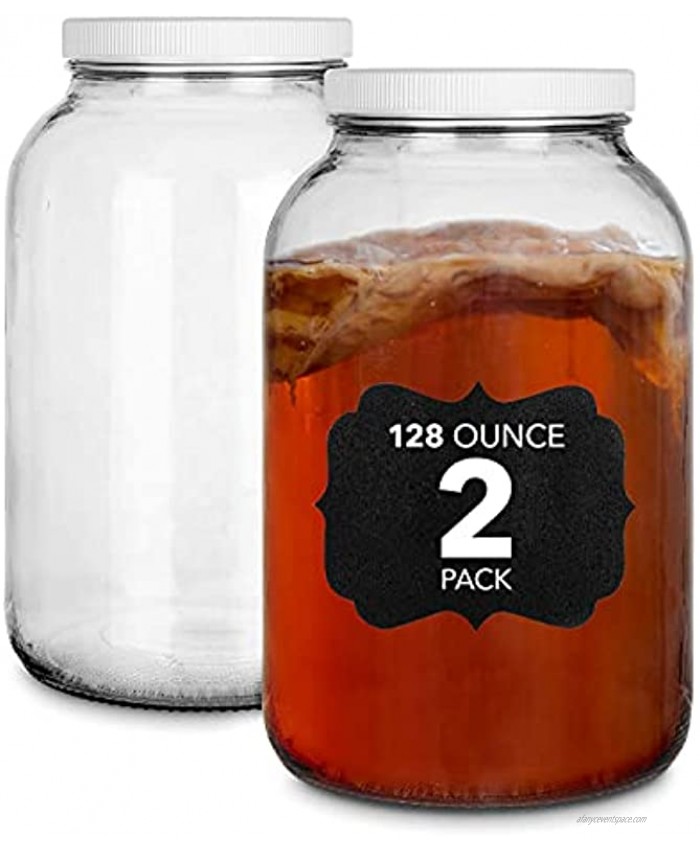 128 Oz Glass Jar with Plastic Airtight Lid 2 Pack Includes 6 Chalkboard Labels & 12 Pieces of Dustless Chalk 1 Gallon Glass Jar for pickling fermentation brewing food storage