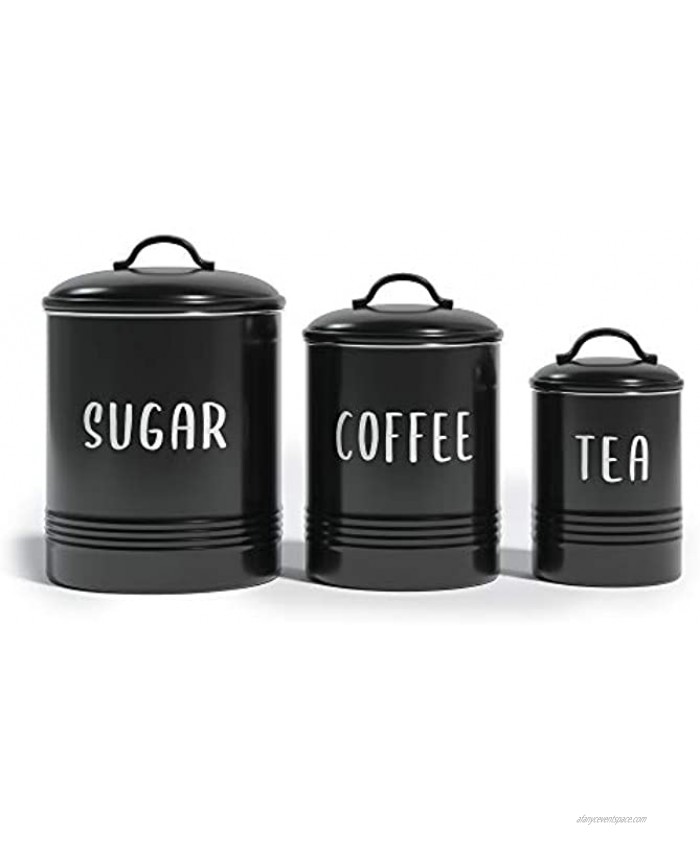 Barnyard Designs Set of 3 Decorative Nesting Kitchen Canisters Airtight Containers with Lid Rustic Farmhouse Sugar Coffee and Tea Storage for Kitchen Counter Black Largest Measures 6.25 x 7
