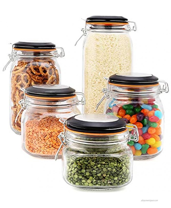EatNeat 5-Piece Airtight Glass Kitchen Canisters with Black Lids Set of 5 Mason Jars for Food Storage Organization and Canning Food Storage Containers that Hold 68 51 34 27 and 17 Ounces