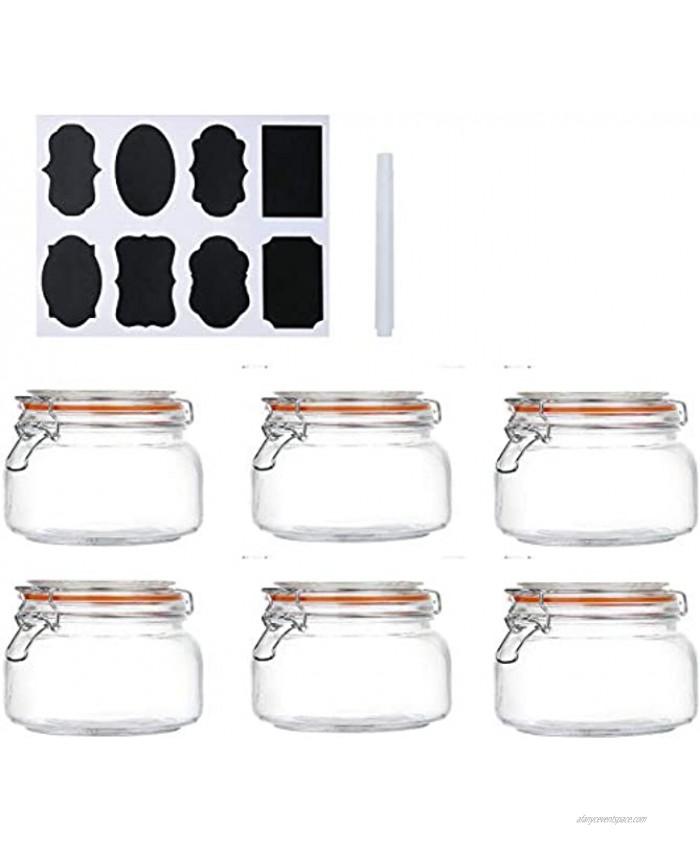 Encheng 16 oz Glass Jars With Airtight Lids And Leak Proof Rubber Gasket,Wide Mouth Mason Jars With Hinged Lids For Kitchen,Glass Storage Containers 6 Pack