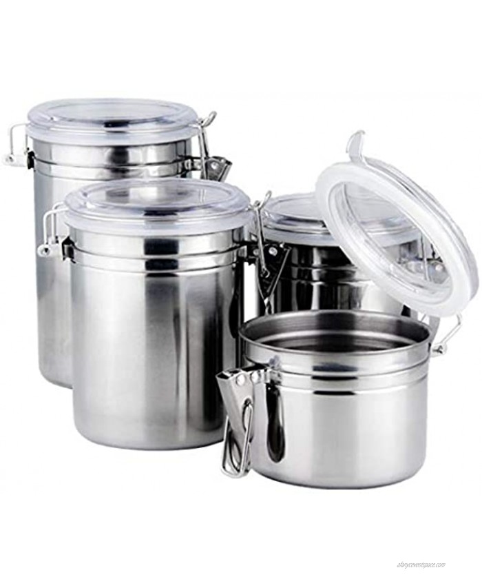 Foraineam 4-Piece Stainless Steel Airtight Canister Set with Clear Arylic Lid and Locking Clamp Food Storage Container Flour Canisters for Coffee Tea Snacks