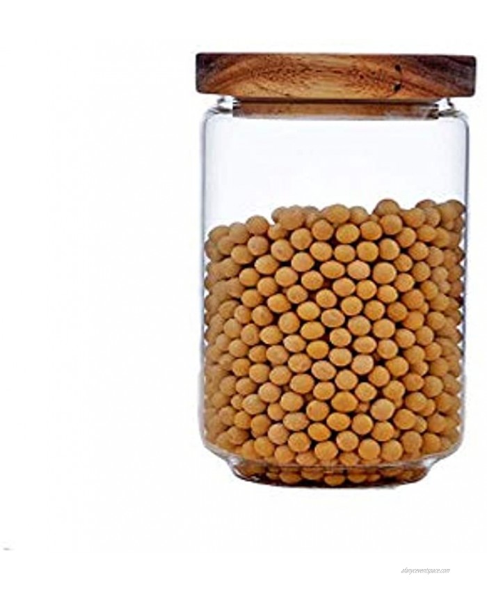 Keledz Glass Storage Jar with Wood Lids Airtight Sealed Clear Borosilicate Glass Canister Kitchen Food Storage Containers for Coffee Beans Loose Tea Nuts Sugar Candy Spice 450ml 16 oz 750ml 26 oz