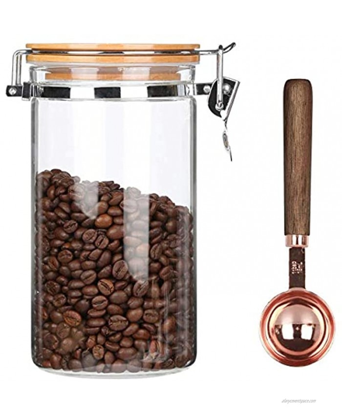 KKC Borosilicate Glass Coffee Bean Storage Container with Airtight Lid,Glass Sealed Jar with Locking Clamp Lid for Coffee Beans,Nuts,Coffee Storage Canister with Spoon,40 FLoz 1200 ML