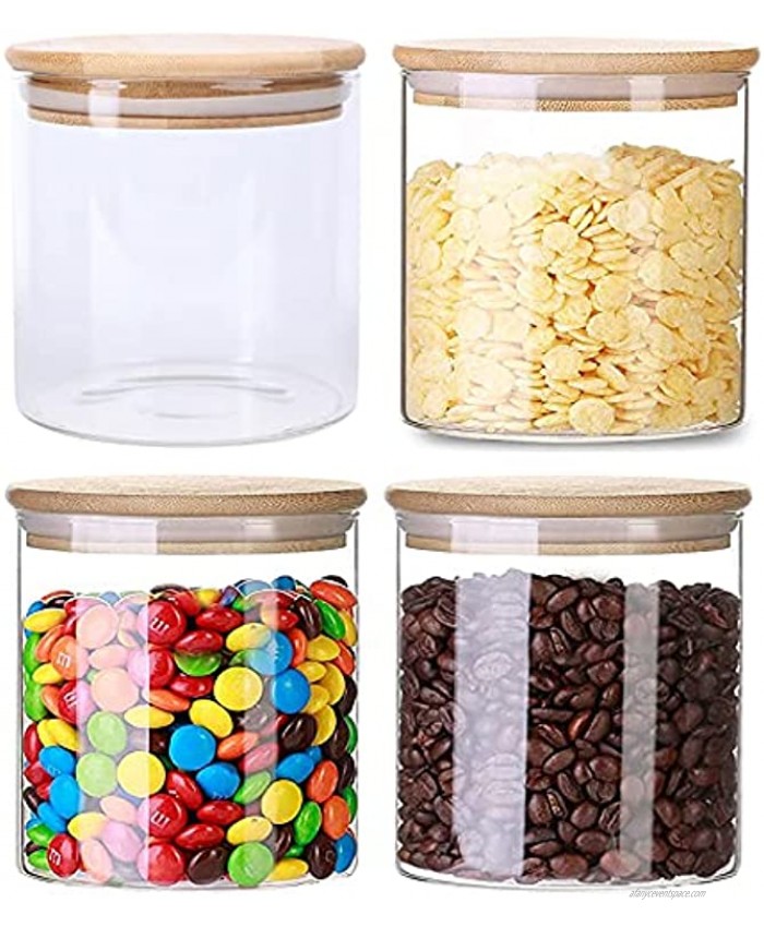 Lawei 4 Pack Glass Storage Jars with Sealed Bamboo Lids 18.6 FL OZ Clear Glass Bulk Food Storage Canister for Serving Tea Coffee Spice Candy Cookie