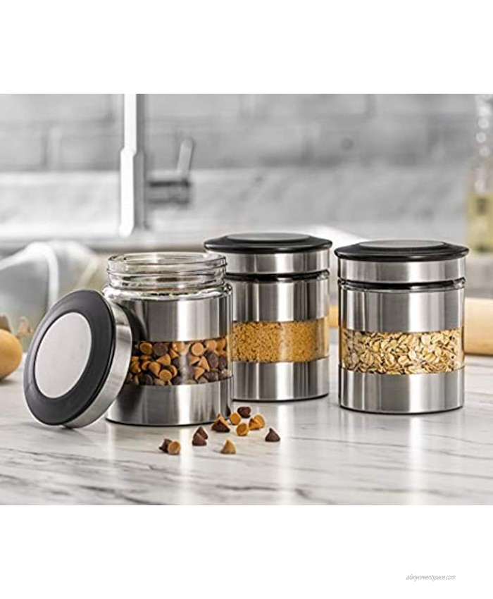 Le'raze Airtight Food Storage Container for Kitchen Counter with Window [Set of 3] Canister Set Ideal for Flour Tea Sugar Coffee Candy Cookie Jar.