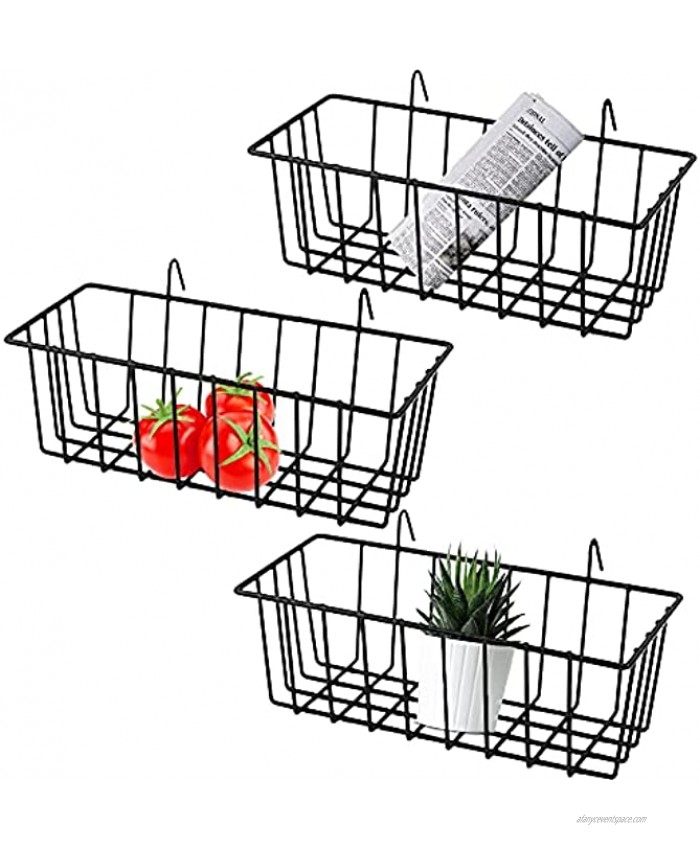 3 Pack Wall Grid Panel Hanging Wire Basket,Wall Storage and Display Basket,Grid Wall Storage Basket for Kitchen,Home Decor Supplies,Black