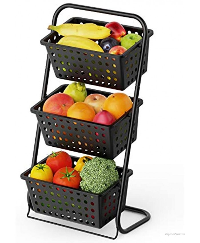 3 Tier Fruit Basket Stand Cambond Market Basket Stand Countertop Fruit Holder for Fruit and Vegetable Storage Produce Storage Snacks Potato Onion Small Size Black