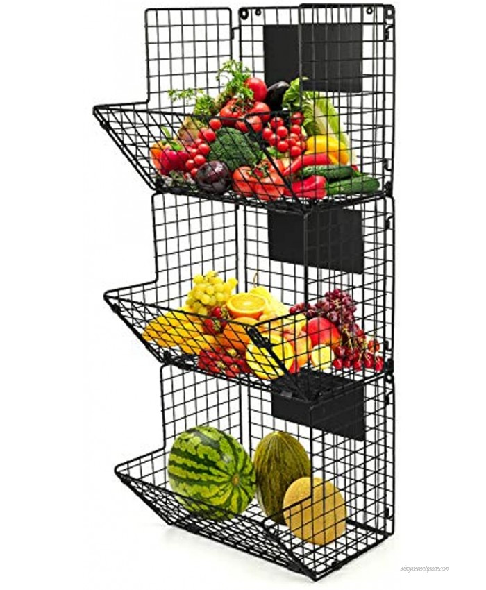 3-Tier Wall Mounted Fruit And Vegetable Wire Baskets Set of 3 For Kitchen Fruit Vegetables Toiletries Bathroom