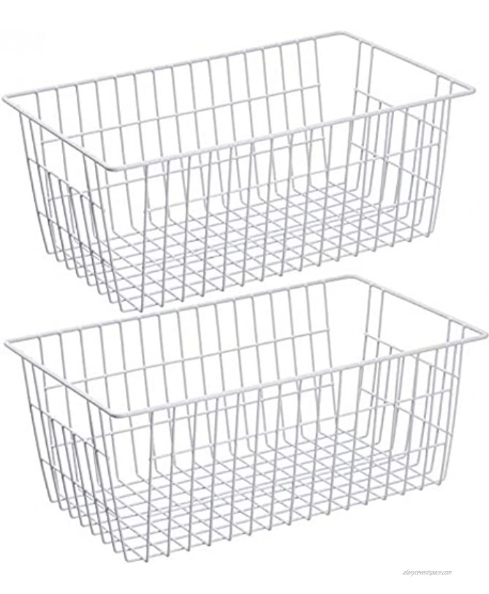 blitzlabs freezer Baskets Farmhouse Wire Baskets Food Pantry Organizers and Storage Baskets Wire Baskets for Storage Pantry with Handles Food Storage for Kitchen Cabinets Pantry Closet Bedroom Bathroom Office Set of 2 White