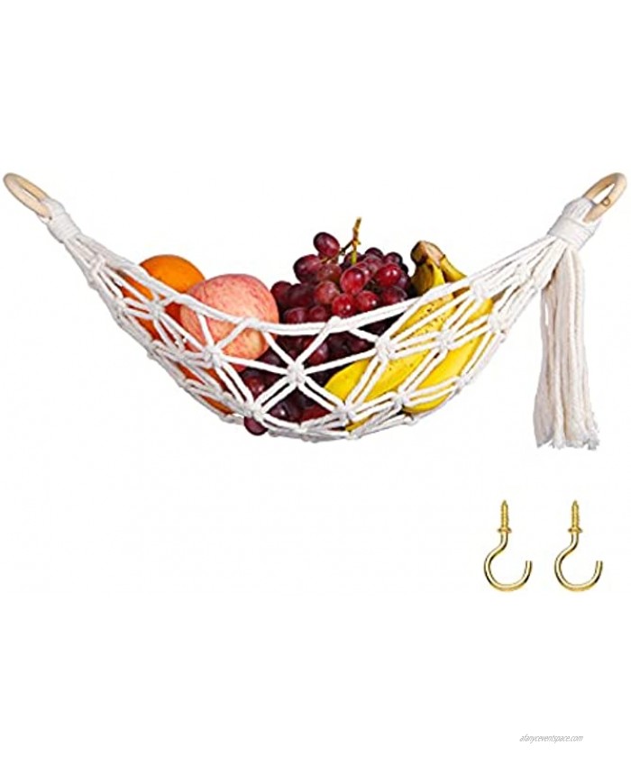 DEWECHO Macrame Fruit Hammock Under Cabinet Banana Hammock for Boho Kitchen Decor Hanging Fruit Hammock to Store All Your Produce in Small Places Kitchen Storage Ideas also for RV