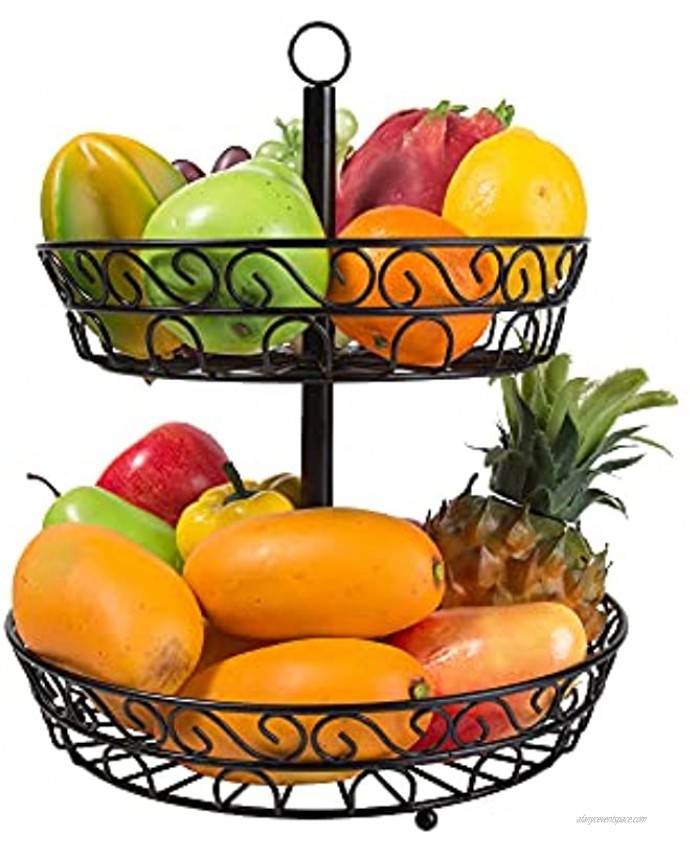 Fruit Basket | Fruit Bowl | Produce Holder | 2 Tier Detachable Fruit Basket Stand for Storage & Organizing Vegetables potato ,Snacks,etc | Fruit Basket for Kitchen Counter Dining Table BLACK