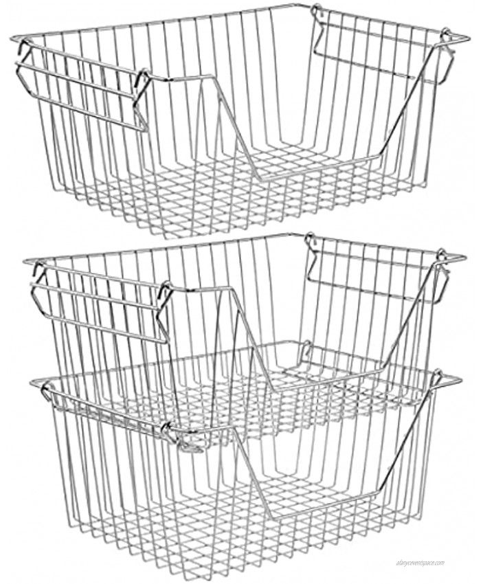 GCAT Stackable Wire Storage Baskets Large 12.5 x 9.8inch Steel Metal Vegetables Fruit Baskets for Kitchen Counter Cabinet and Shelves 3 Pack