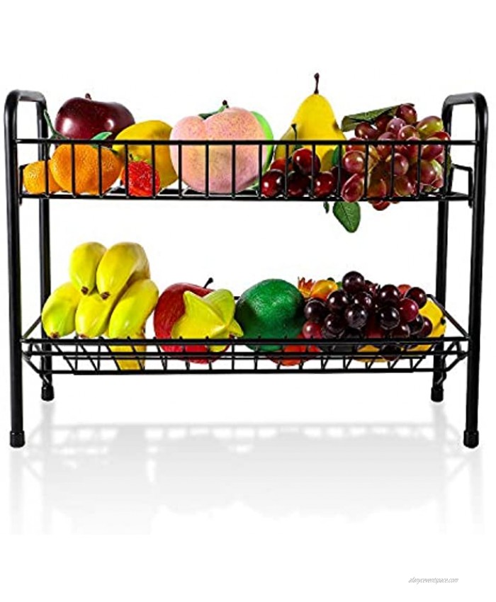GDGDTOO 2-Tier Countertop Fruit Basket Storage Kitchen Hanging Fruit And Vegetable Storage Baskets Display Stand for Kitchen Black