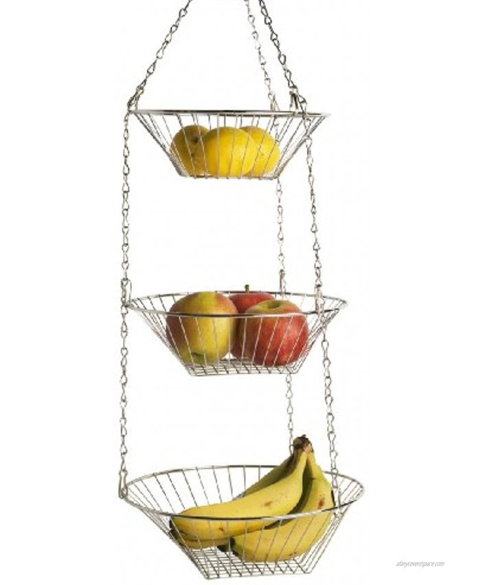 Home Basics Kitchen 3 Tier Wire Detachable Customizable Round Hanging Fruit Baskets  Heavy Duty Space Saving Chrome Finish