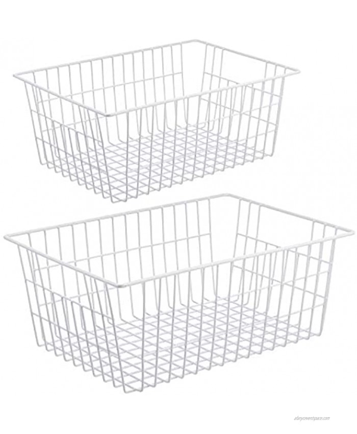 iPEGTOP Wire Stroage Baskets Farmhouse Metal Wire Basket Freezer Storage Organizer Bins with Handles for Kitchen Cabinets Pantry Closets Bedrooms Bathrooms 2 Pack