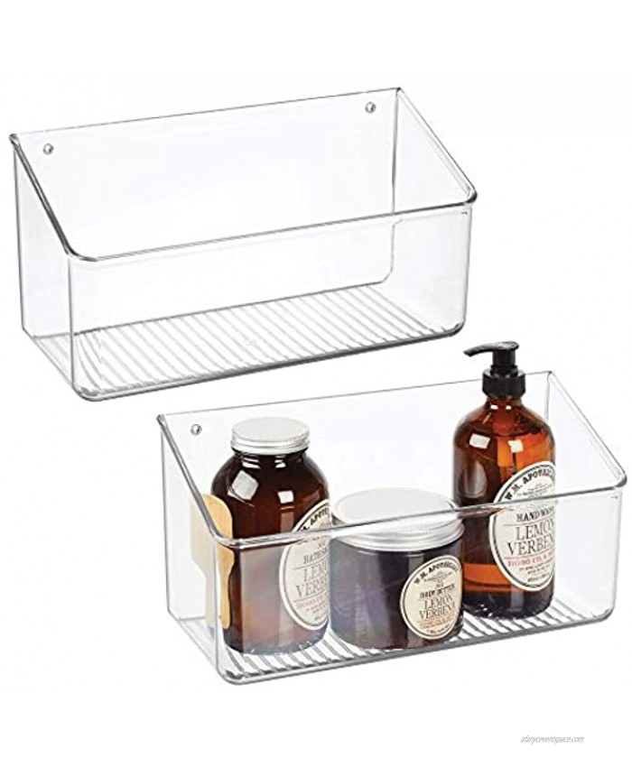 mDesign Wall Mount Plastic Home Storage Organizer Holder Basket Hanging Bin Shelf for Walls Doors in Entryway Mudroom Bedroom Bathroom Office Laundry Kitchen Pantry Large 2 Pack Clear