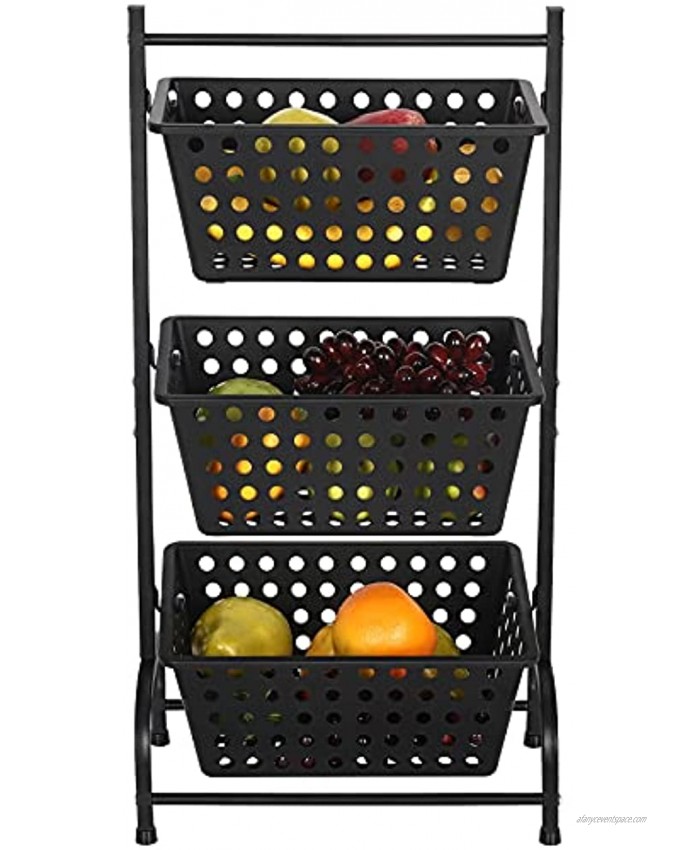 MOOACE 3 Tier Fruit Basket Mini Vegetable Snack Produce Storage Shelf with Removable Wire Basket for Kitchen Bathroom Pantry  Black