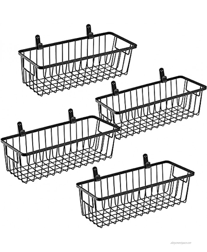 SheeChung Farmhouse Metal Wire Bin Basket with Wall Mount Small 4 Pack Portable Hanging Wall Basket Rustic Home Storage Organizer for Cabinets,Pantry Closets Bathroom Kitchen,BedroomBlack